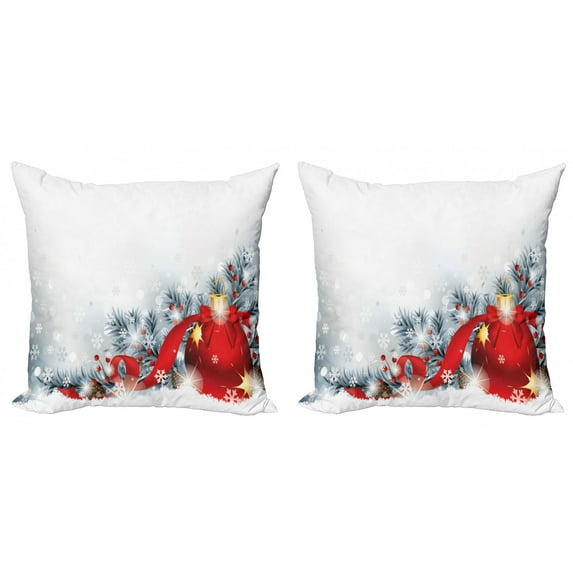 Ambesonne Christmas Throw Pillow Cover 2 Pack, Snow Balls, 16", White Red