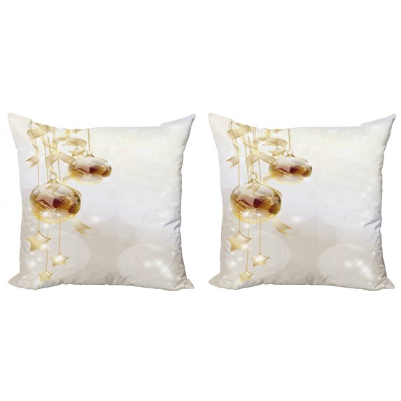 Ambesonne Christmas Throw Pillow Cover 2 Pack, Xmas Balls Modern, 24", Brown Yellow White