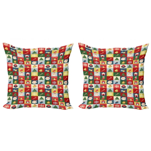 Ambesonne Christmas Throw Pillow Cover 2 Pack, Santa Gift Boxes Squares, 24", Multicolor