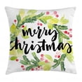 thumbnail image 1 of Christmas Throw Pillow Cushion Cover, Watercolor Painting Style Christmas Wreath and Hand Lettering Mistletoe, Decorative Square Accent Pillow Case, 18 X 18 Inches, Black Green White, by Ambesonne, 1 of 2