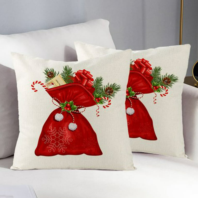 Christmas Throw Pillows Covers for Bedding Clearance, 2 Pack Premium Linen  Square Christmas Decorative Pillows, 18'' x 18'' Square Winter Christmas