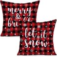 thumbnail image 1 of Christmas Throw Winter Pillow Covers 18x18 inch Let it Snow Merry and Bright Buffalo Plaid Check Snowflake Pillow Cases for Home Holiday Decor Sofa Couch Bed, Set of 2 (Red), 1 of 6