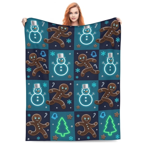 Christmas Throw blanket Green Gingerbread Man Christmas Snowman Flannel Throw Soft Fuzzy Plush Cozy for Couch Sofa Bed Decor Ideal Gifts for Adults 50x40