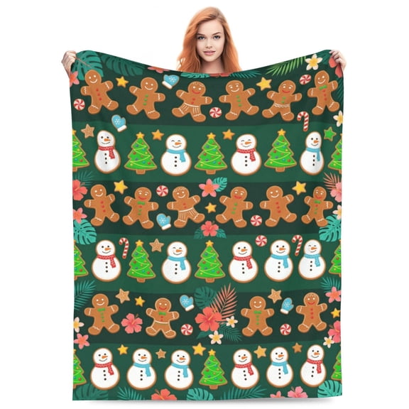 Christmas Throw blanket Green Gingerbread Man Christmas Snowman Flannel Throw Soft Fuzzy Plush Cozy for Couch Sofa Bed Decor Ideal Gifts for Adults 50x40