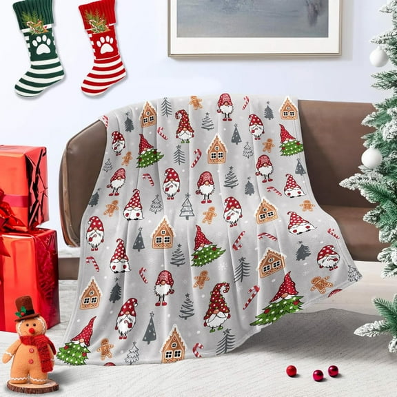 Christmas Throws Blankets, Gnome Gingerbread House Comfort Christmas Flannel Fleece Blanket, Super Soft Holiday Winter Home Decor Warm Cozy Blankets and Throws for Bedding Couch Xmas Gift, 50x60 Inch