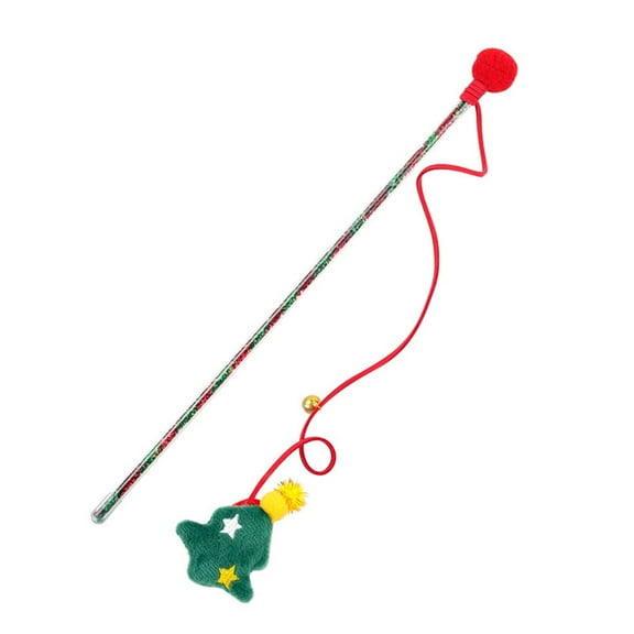 Christmas Tickling Cat Stick Interactive Toy with Dangling Attachment Teeth Grinding Acrylic Durable Holiday Season Fun Indoor Play for Feline Friends