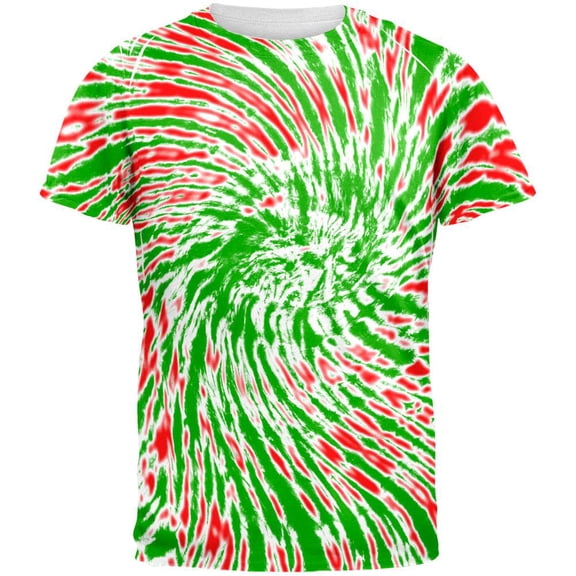 Christmas Tie Dye Red Green All Over Adult T-Shirt - Medium