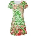 thumbnail image 1 of Christmas Tie Dye Red Green All Over Juniors V-Neck Dress, 1 of 2