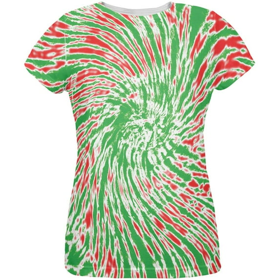 Christmas Tie Dye Red Green All Over Womens T-Shirt - Small