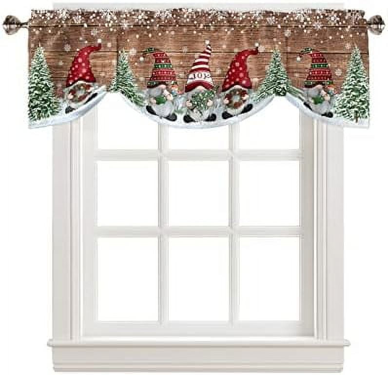 Christmas Tie Up Valance for Windows Gnome Pine Trees Curtains Valances