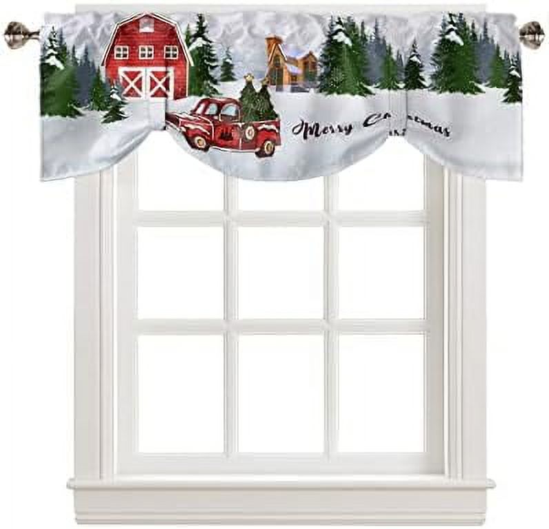 Christmas Tie Up Valance for Windows Red Buffalo Plaid Checkered Pine