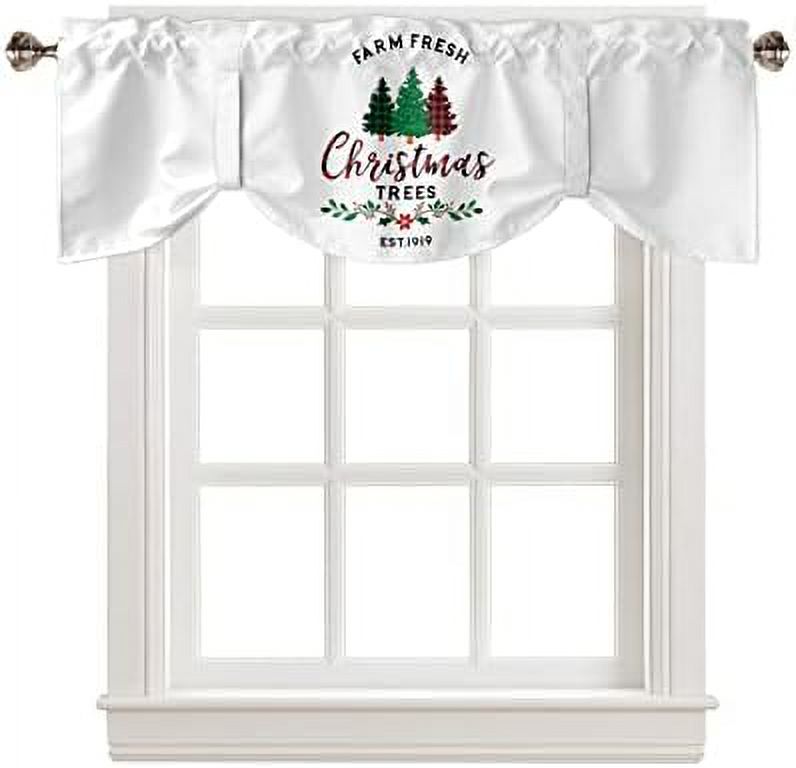 Christmas Tie Up Valance for Windows Red Truck with Christmas Trees