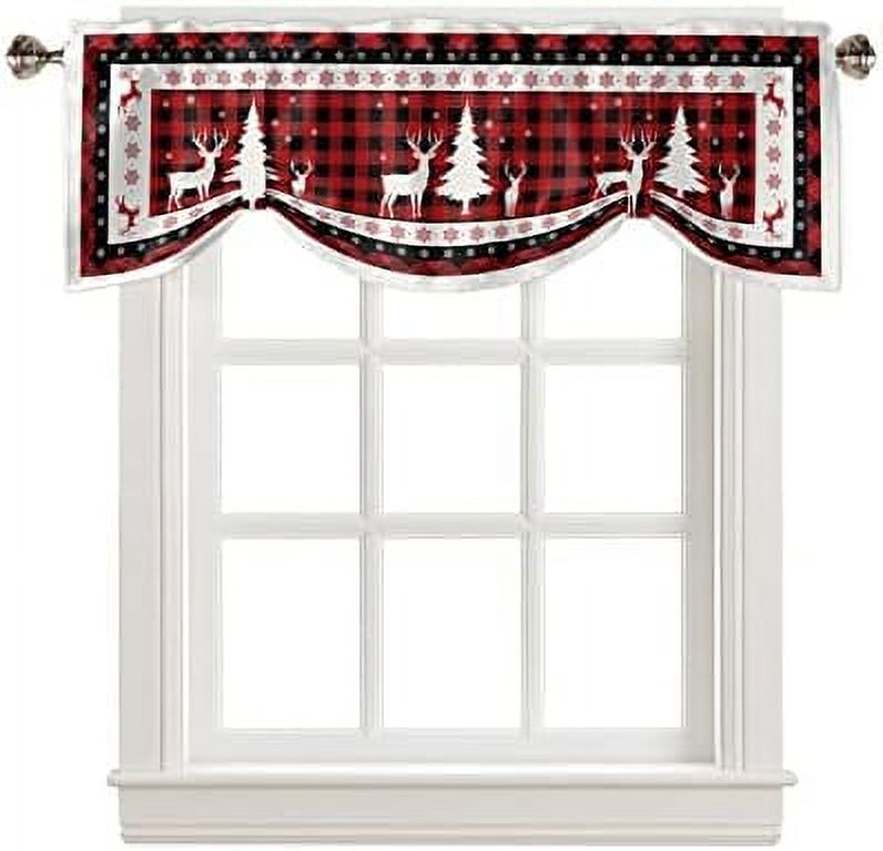 Christmas Tie Up Valance for Windows Red Truck with Christmas Trees