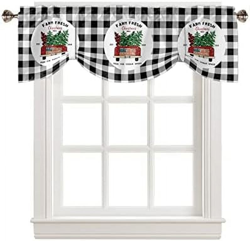 Christmas Tie Up Valance for Windows Red Truck with Christmas Trees