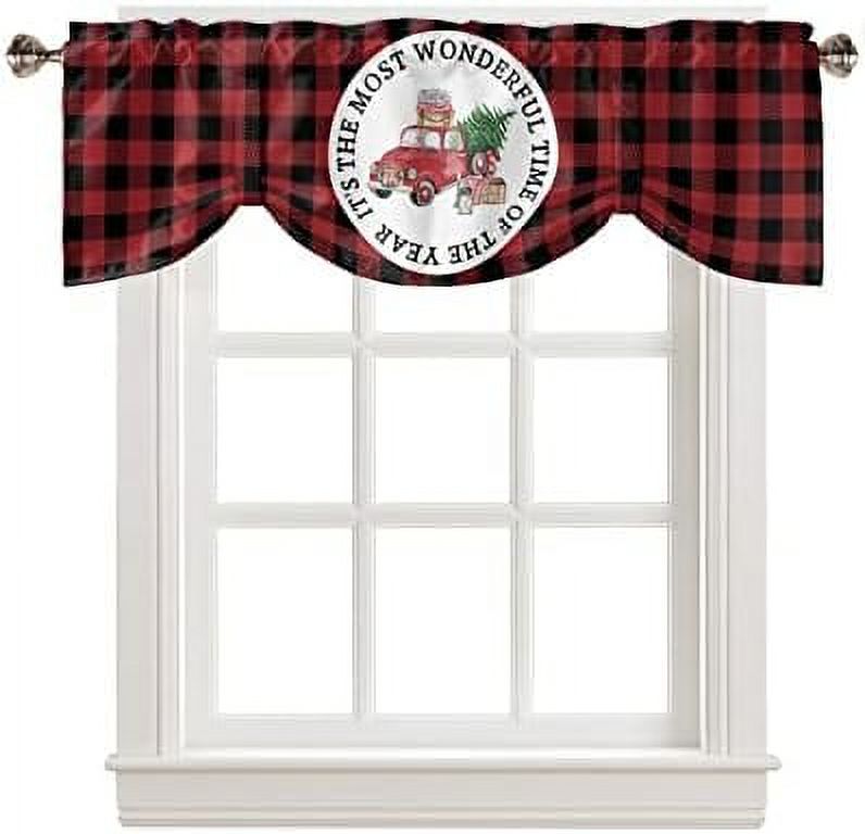 Christmas Tie Up Valance for Windows Winter Christmas Tree Curtains