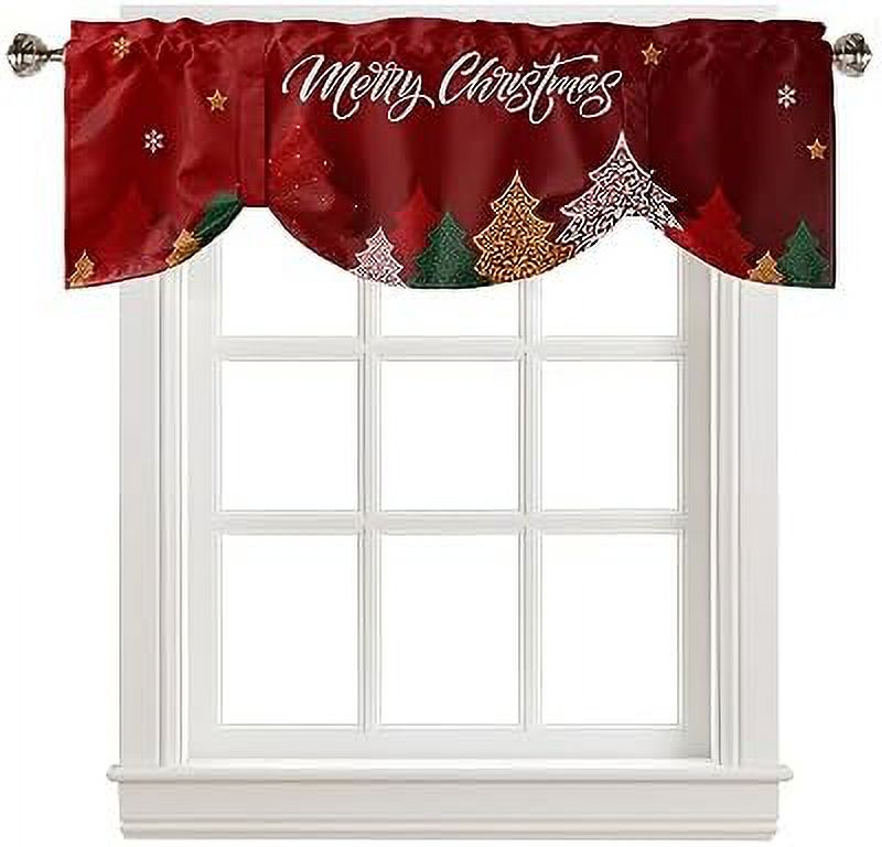 Christmas Tie Up Valance for Windows Wreath Pine Cone Berry Curtains ...