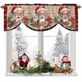 thumbnail image 1 of Christmas Tie Up Valances Curtain, Xmas Santa Poinsettia Holly Bowknot Wood Grain Red Adjustable Rod Pocket Short Window Treatment Tie Up Curtains Valances for Kitchen Living Room Bathroom 54x18 In, 1 of 9