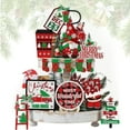 thumbnail image 1 of Christmas Tiered Tray Decor, Rustic Merry Christmas Xmas Tree Gnome Ornaments, Christmas Theme Wodden Sign for Kitchen Shelf Fireplace Holiday Party Decor, 1 of 10