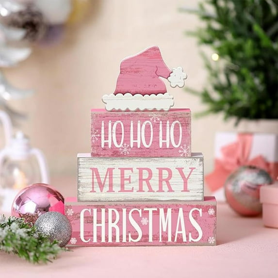 Christmas Tiered Tray Decor Set - Vintage Block Signs for Holiday Shelf and Kitchen, Rustic Tiered Tray Decorations for Home Decoration and Gift