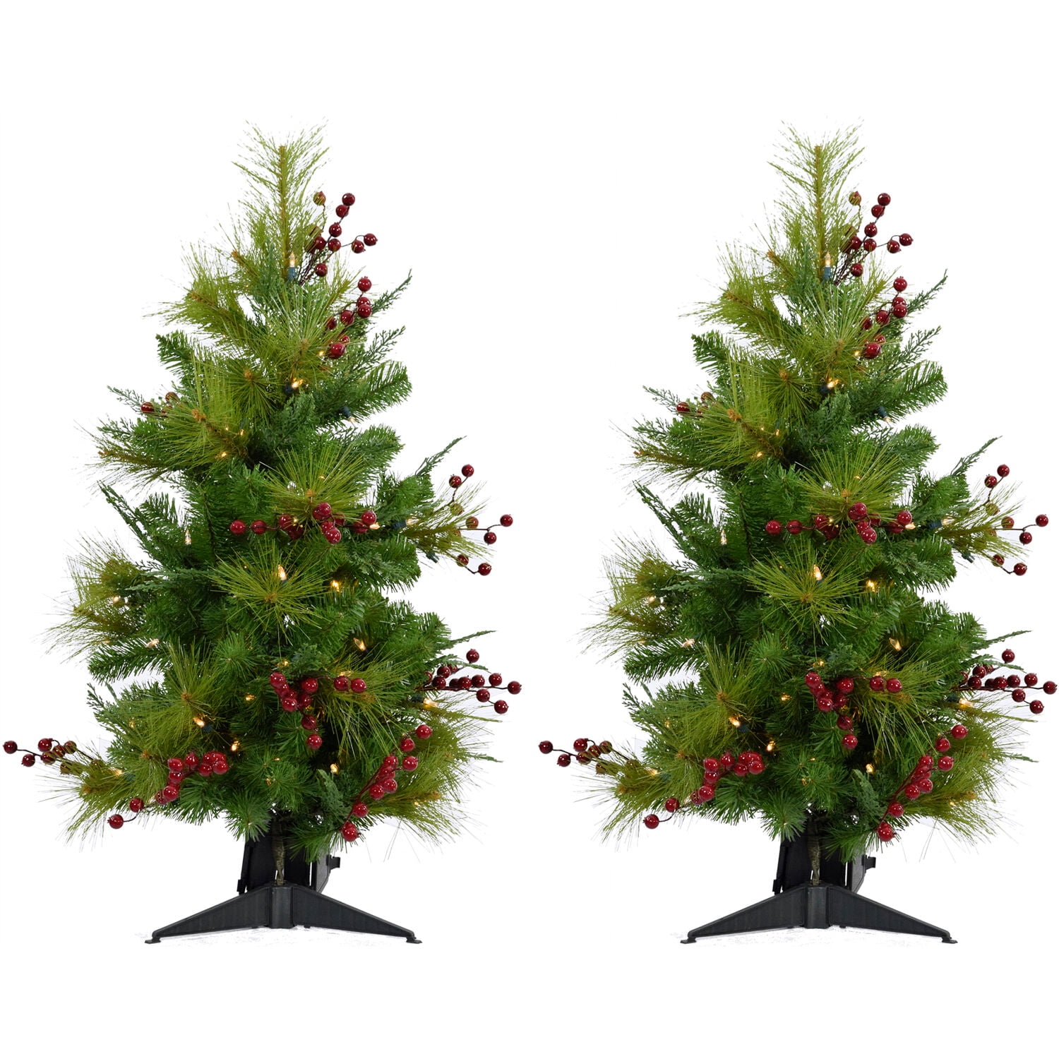 4-Foot Prelit Pine Christmas Tree with Red Berries and LED Lights