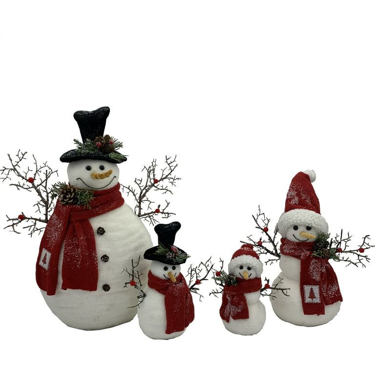 Christmas Time 4-Piece Plush Snowman Family with Hats and Scarves 