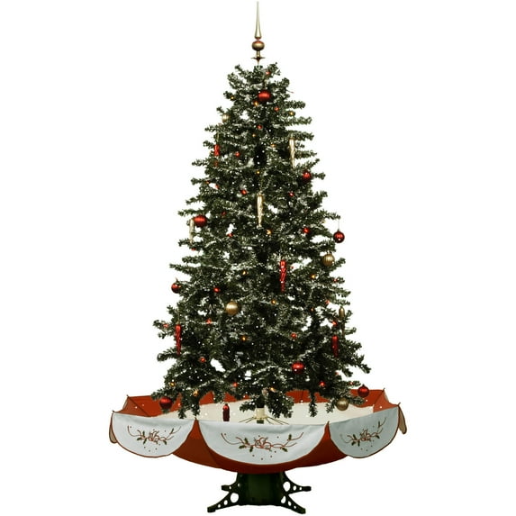 Christmas Time 55-In. Musical Indoor Holiday Decor with Animated Snow Function | Green Christmas Tree with Red Umbrella Base | CT-STR055A-RD