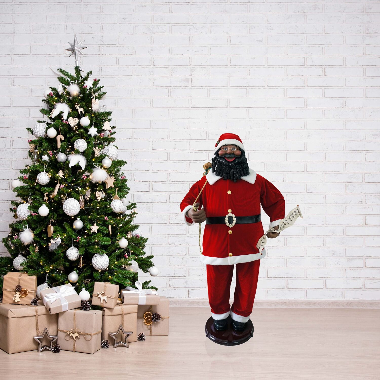 58-Inch African American Dancing Santa Claus with Naughty & Nice List