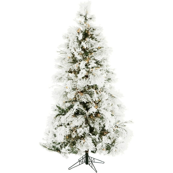 Christmas Time 6.5-Ft. Prelit Frosted Fir Snowy Artificial Christmas Tree with Clear LED String Lights