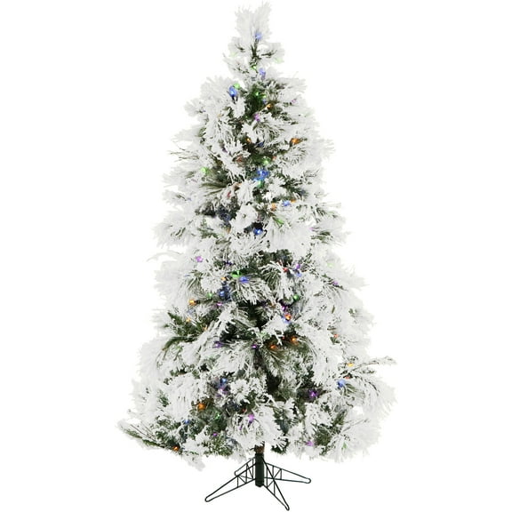 Christmas Time 6.5-ft Frosted Fir Snowy Artificial Christmas Tree, 450 Multi-Color LED String Lights