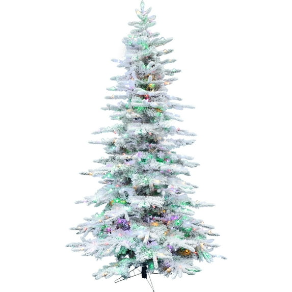 Christmas Time 6.5-ft Slim White Pine Flocked Christmas Tree, 450 Dual Multi & Warm White LED Lights