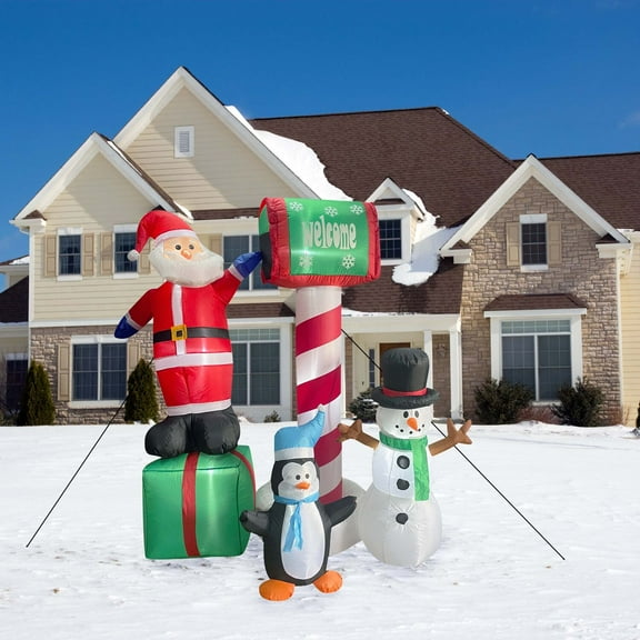 Christmas Time 6-Ft. Pre-Lit Inflatable Welcome Mailbox with Santa Claus, Snowman, and Penguin, Outdoor Blow-Up Festive Celebration Party Decor for Christmas Holiday, CT-SASNPGN061-L