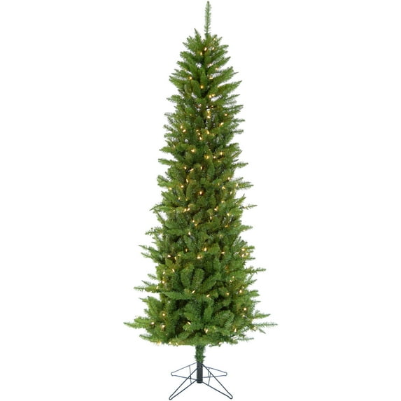 Christmas Time 7.5-Ft Prelit Winter Wonderland Slim Green Christmas Tree with EZ Connect Clear Smart Lights and Metal Stand