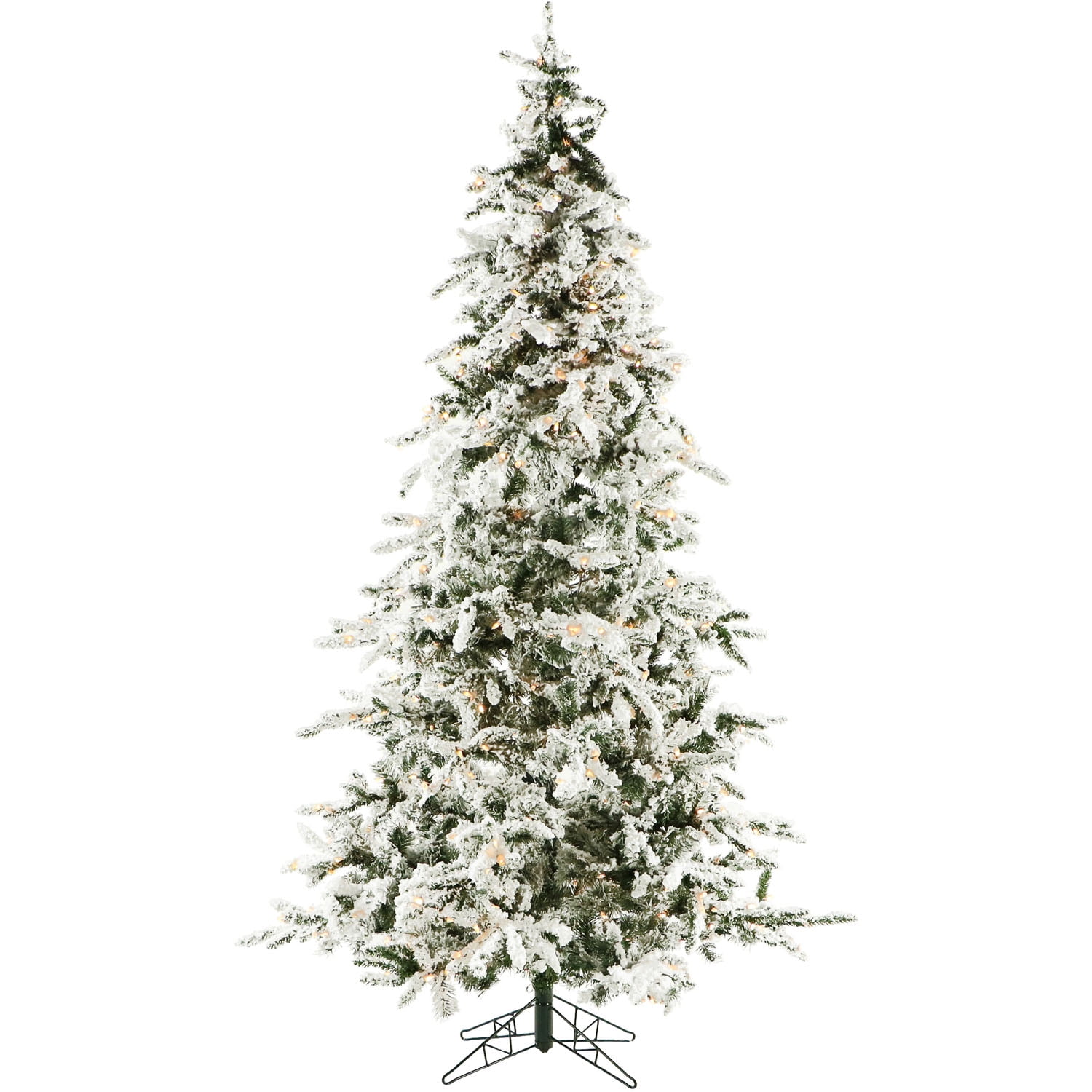 7.5-Ft Green and White Pine Flocked Christmas Tree with LED Lights