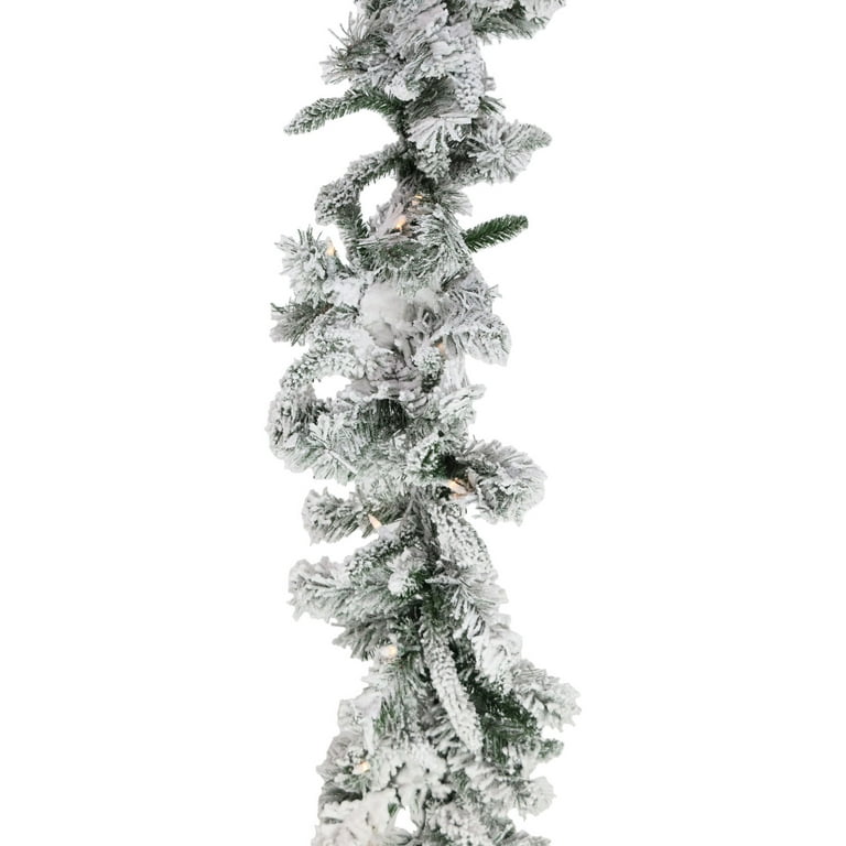 Christmas Time 9 ft. White Pine Snowy Garland with Warm White LED Lights Walmart