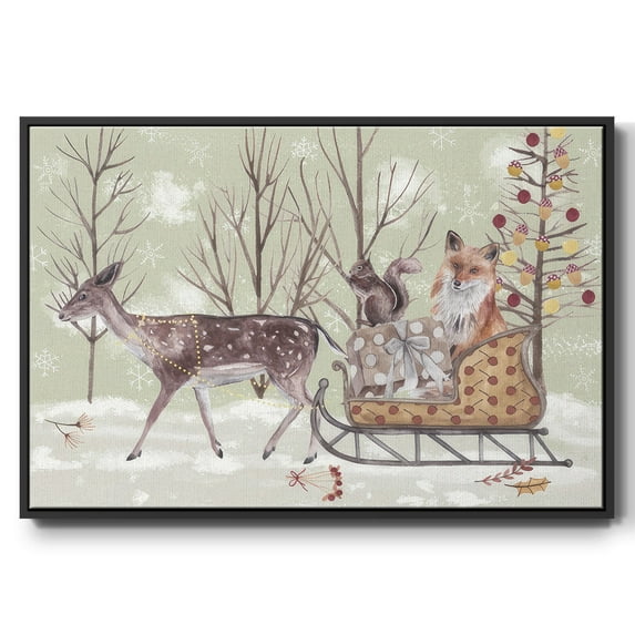 Christmas Time Collection A - Framed Gallery Wrapped Holiday Canvas - 17 x 25 - Black Frame