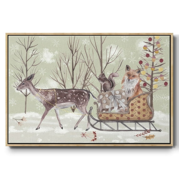 Christmas Time Collection A - Framed Gallery Wrapped Holiday Canvas - 25 x 37 - Natural Wood Frame