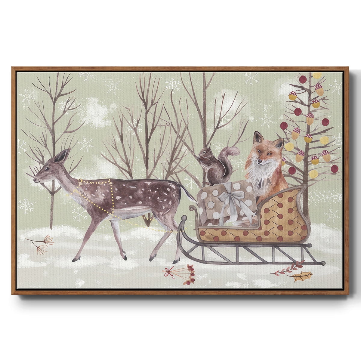 Christmas Time Collection A - Framed Gallery Wrapped Holiday Canvas - 25 x 37 - Rosewood Frame