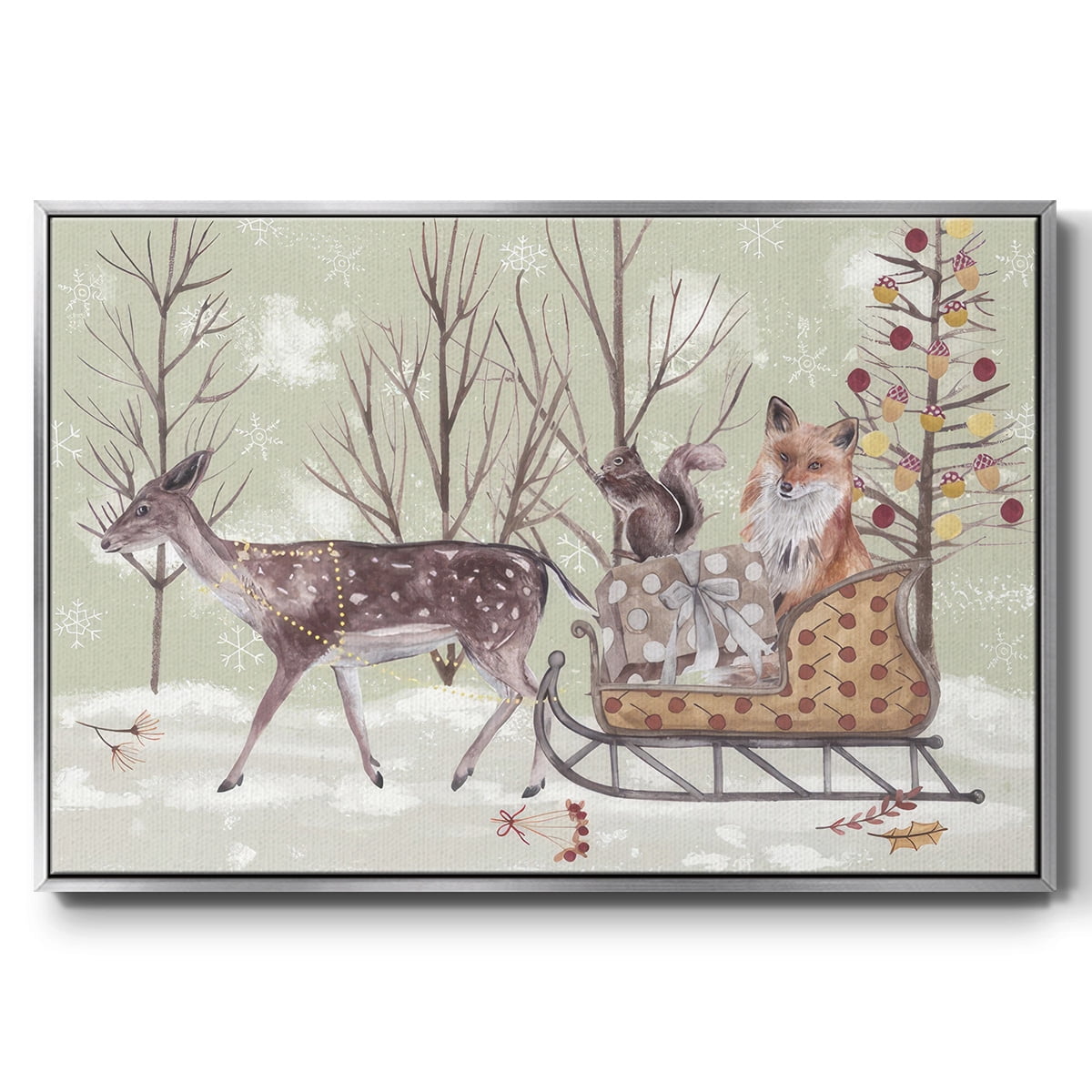 Christmas Time Collection A - Framed Gallery Wrapped Holiday Canvas - 25 x 37 - Silver Frame