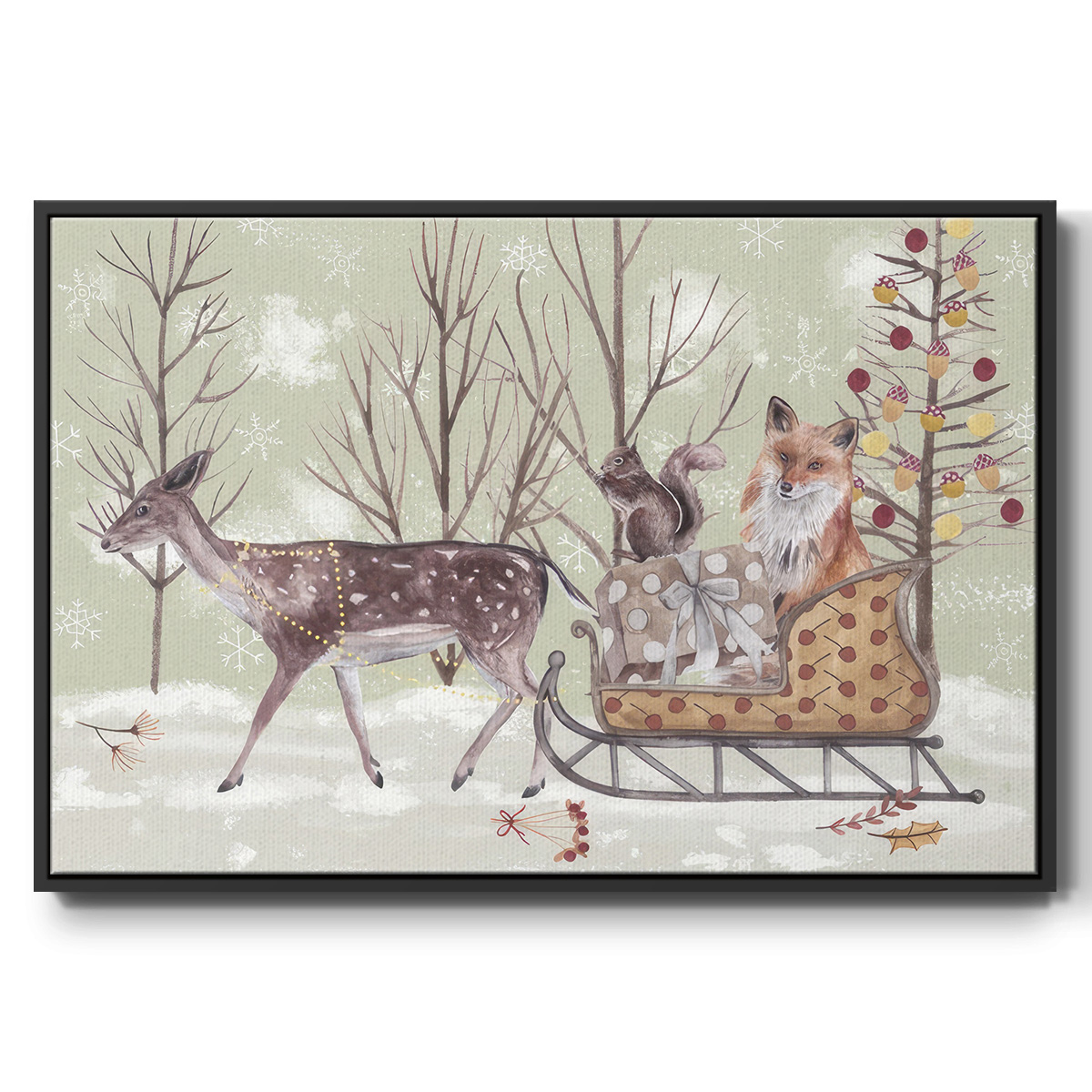 Christmas Time Collection A - Framed Gallery Wrapped Holiday Canvas - 27 x 41 - Black Frame