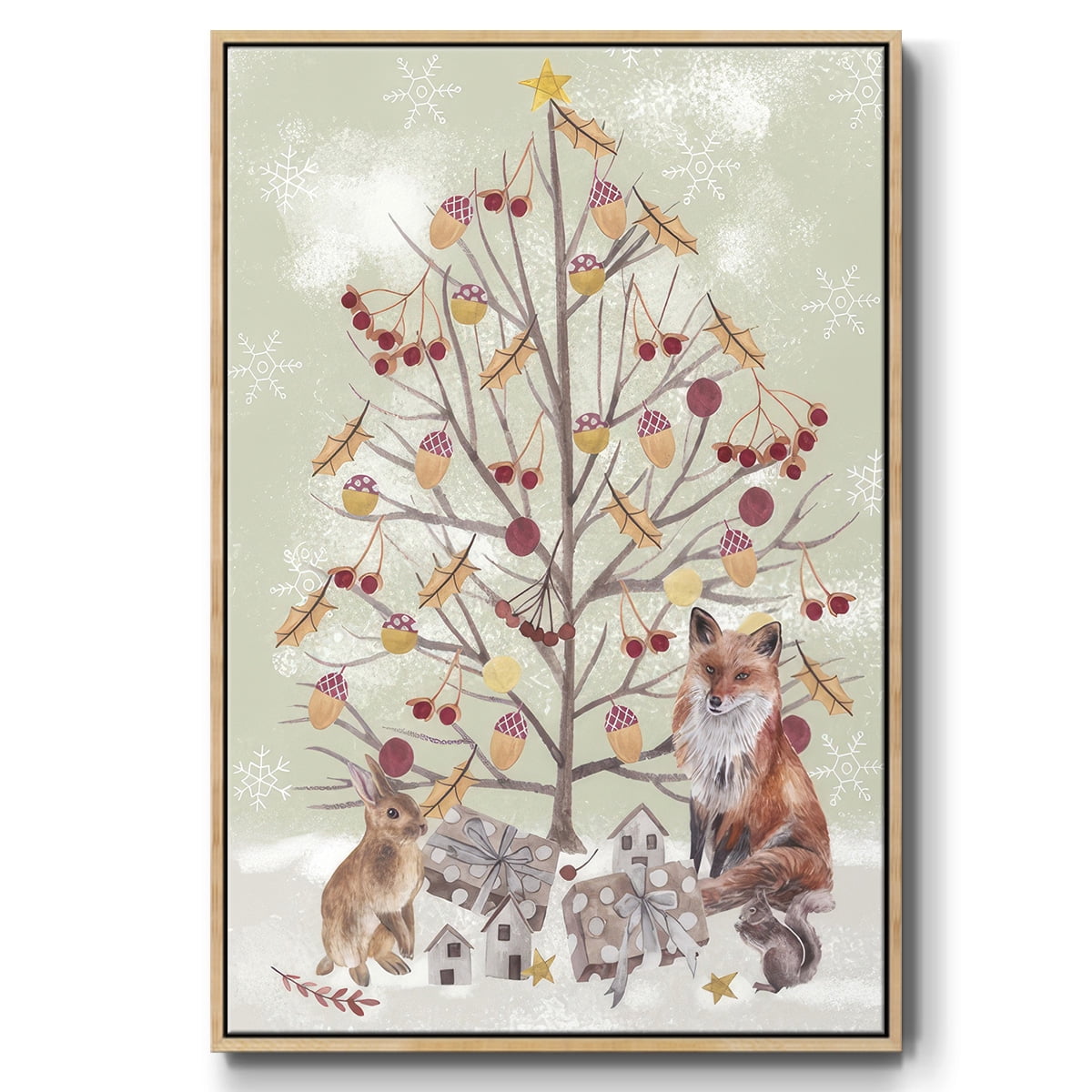 Christmas Time Collection B - Framed Gallery Wrapped Holiday Canvas - 17 x 25 - Natural Wood Frame
