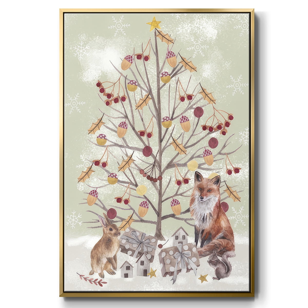Christmas Time Collection B - Framed Gallery Wrapped Holiday Canvas - 25 x 37 - Gold Frame