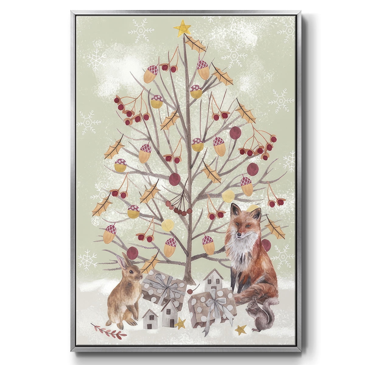 Christmas Time Collection B - Framed Gallery Wrapped Holiday Canvas - 27 x 41 - Silver Frame
