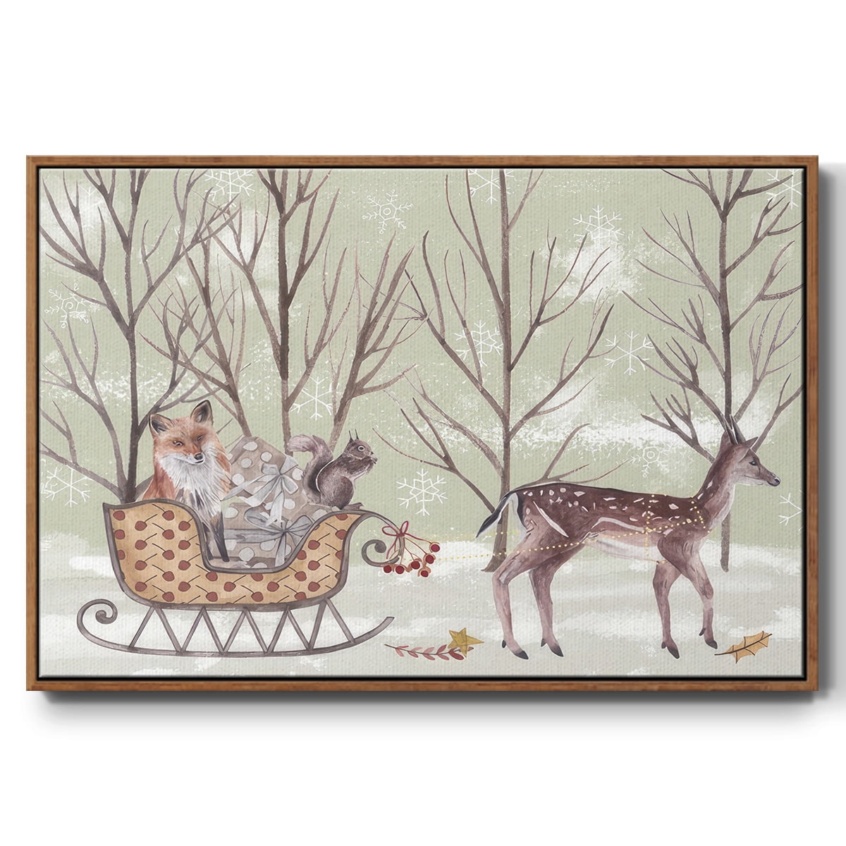 Christmas Time I - Framed Gallery Wrapped Holiday Canvas - 17 x 25 - Rosewood Frame
