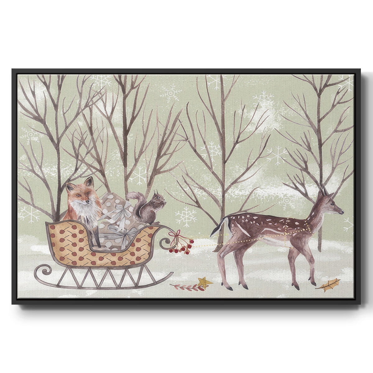 Christmas Time I - Framed Gallery Wrapped Holiday Canvas - 25 x 37 - Black Frame