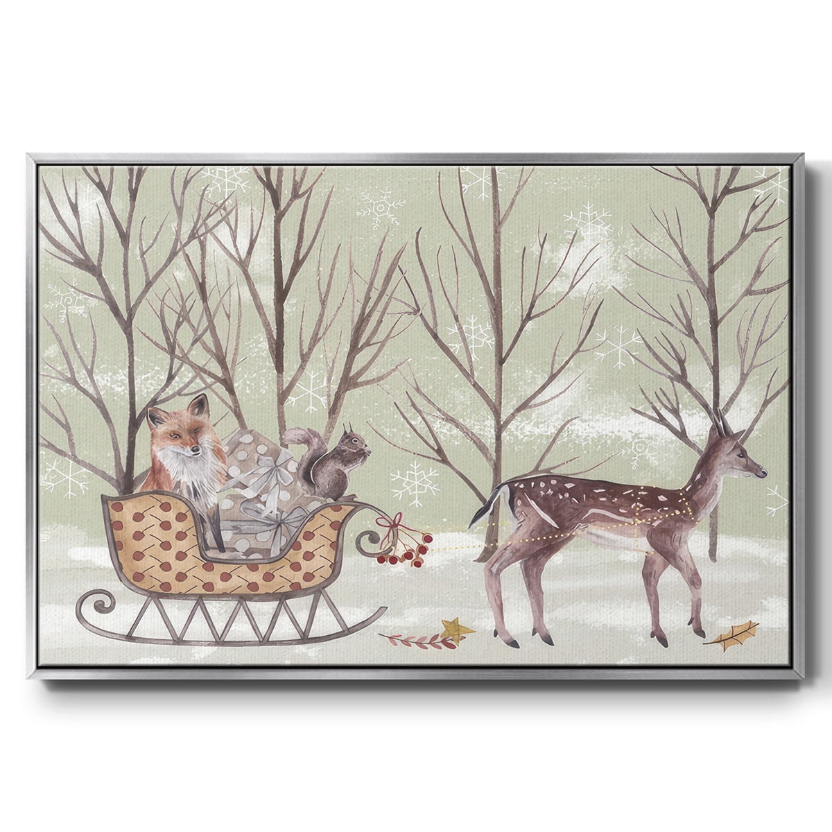 Christmas Time I - Framed Gallery Wrapped Holiday Canvas - 25 x 37 - Silver Frame