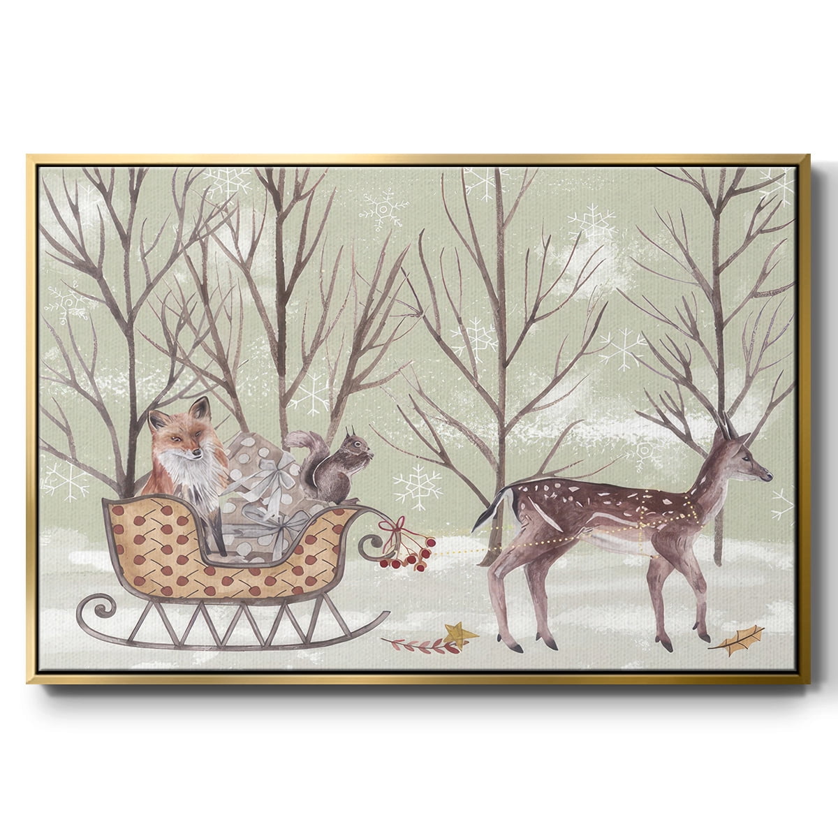 Christmas Time I - Framed Gallery Wrapped Holiday Canvas - 27 x 41 - Gold Frame