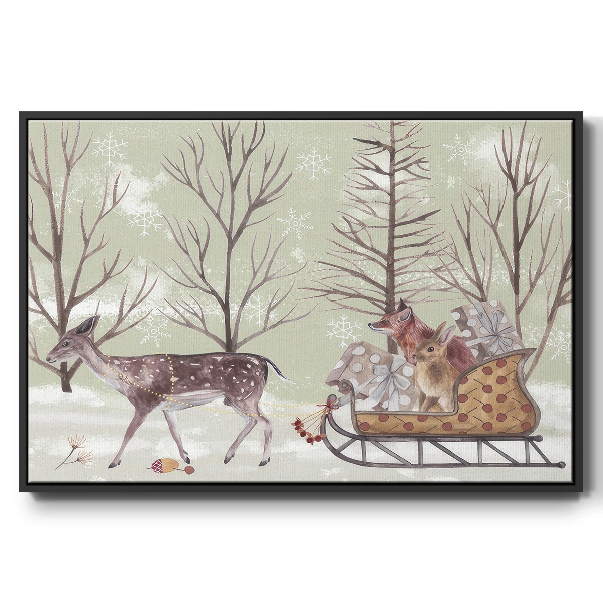 Christmas Time II - Framed Gallery Wrapped Holiday Canvas - 17 x 25 - Black Frame