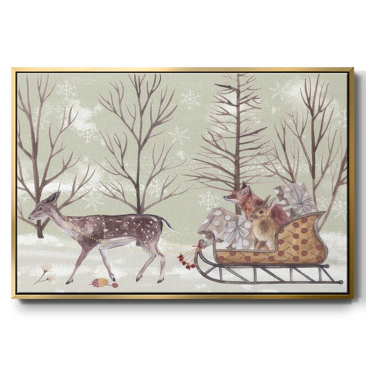 Christmas Time II - Framed Gallery Wrapped Holiday Canvas - 17 x 25 - Gold Frame