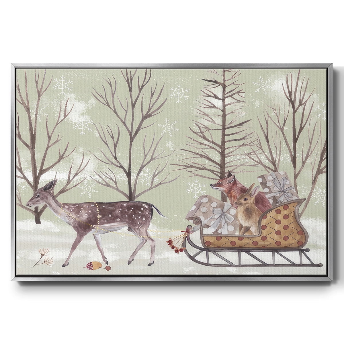 Christmas Time II - Framed Gallery Wrapped Holiday Canvas - 27 x 41 - Silver Frame