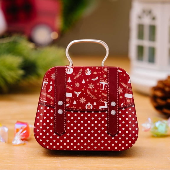 Christmas Tin Box under $5! Xqxayjr Christmas Tin Candy Box, Mini Handbag Style Gift Container with Handle, Holiday Treat Storage for K-ids, Festive Party Favor Box